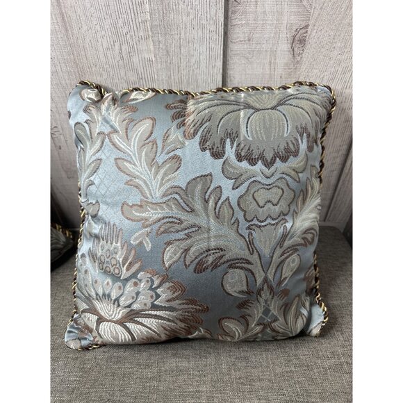 Decorative Pillow Set  Jacquard Tapestry Fabric Corded Trim 2 Square and Bolster - Picture 3 of 8